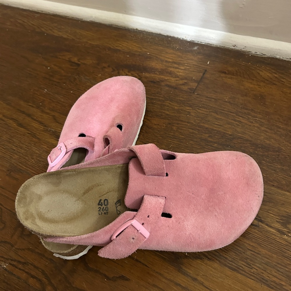 Pink Suede Birkenstock Clog Shoes